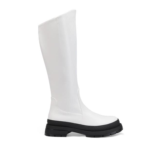 Mesmerize Chunky Lug Sole Knee High Boots - WHITE PU - 2